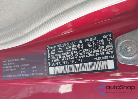 1997 Mercedes-Benz Sl 500 из США, поврежденный, VIN WDBFA67F9VF146551